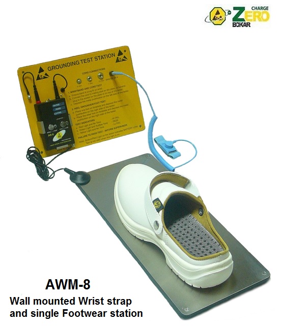 Wall Mounted Wrist Strap and Footwear Tester with AC switch for external Door Lock (U.S.A. Parameters). Best value. Digital, microprocessor controlled.
